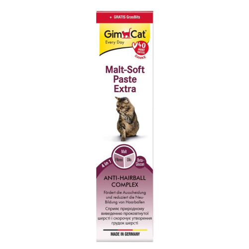 Набір: паста GimCat Every Day Malt-Soft Paste Extra для котів для виведення шерсті зі шлунку 200 г та вітамін. таблетки Gim Cat