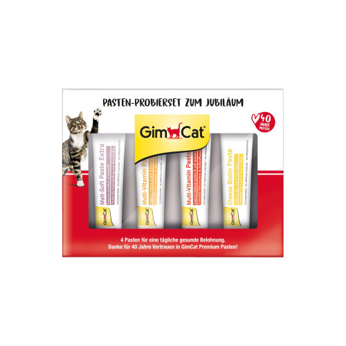 Бокс ювілейний з пастами GimCat PASTEN-PROBIERSET ZUM JUBILAUM для котів 60 г (4 шт х 15 г) (*)