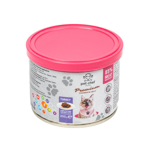 Корм вологий для дорослих котів Pet Chef, шматочки в желе з індичкою 200 г (*), фото 1