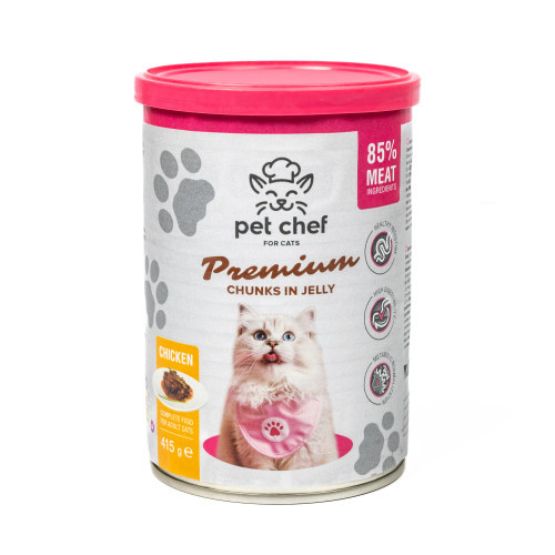 Корм вологий для дорослих котів Pet Chef, шматочки в желе з куркою 415 г (*)