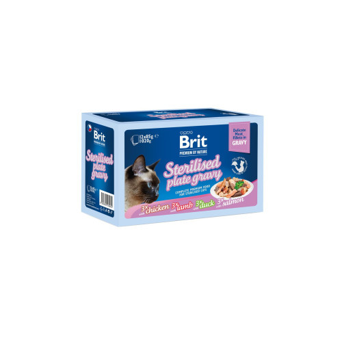 Корм вологий Brit Premium Delicate Fillets in Gravy Family Plate Sterilised для стерилізованих котів Сімейна тарілка в соусі 12 шт