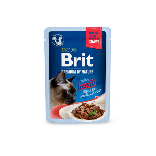 Корм вологий Brit Premium Delicate Fillets in Gravy Lamb for Sterilised для стерилізованих котів філе в соусі ягня 85 г (*)