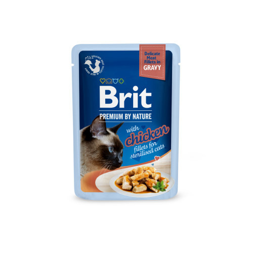Корм вологий Brit Premium Delicate Fillets in Gravy Chicken for Sterilised для стерилізованих котів філе в соусі курка 85 г (*)