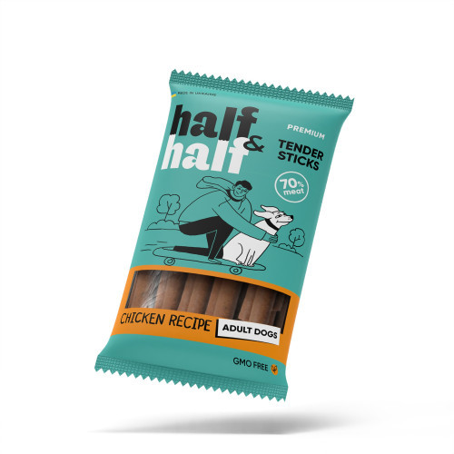 Ласощі для собак Half&Half у формі м'ясних паличок з куркою, 100 г (*)