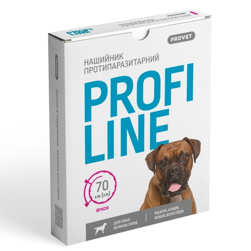Нашийник Provet Profiline для великих порід собак 70 см, фуксія (інсектоакарицид) (*)