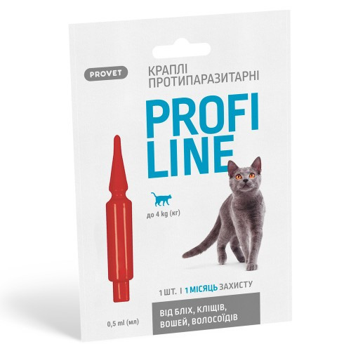 Краплі Provet Profiline для котів до 4 кг, 1 піпетка 0,5 мл (інсектоакарицид) (*)