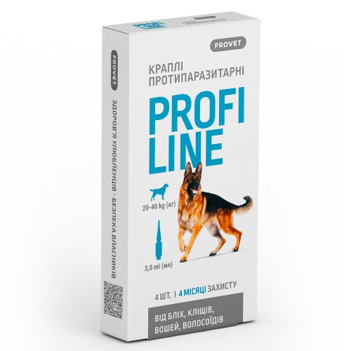 Краплі Provet Profiline для собак 20-40 кг, 4 піпетки по 3,0 мл (інсектоакарицид) (*), фото 1