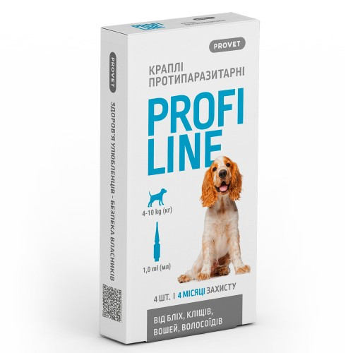 Краплі Provet Profiline для собак 4-10 кг, 4 піпетки по 1,0 мл (інсектоакарицид) (*)