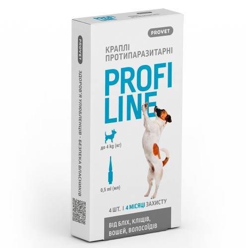 Краплі Provet Profiline для собак до 4 кг, 4 піпетки по 0,5 мл (інсектоакарицид) (*)