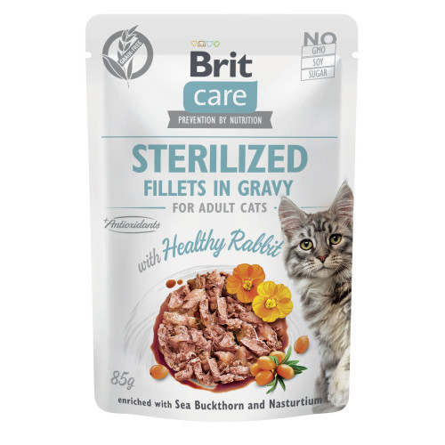 Корм вологий для стерилізованих котів Brit Care Cat Sterilized філе в соусі з кроликом, пауч, 85 г (*)