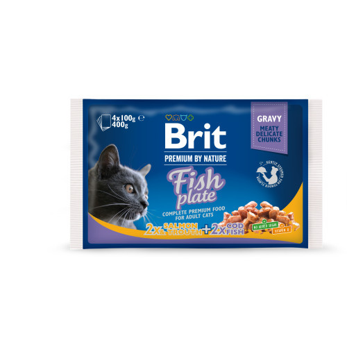 Набір вологих кормів Brit Premium Cat Pouch «Рибна тарілка» для котів, 4 шт х 100 г (*)