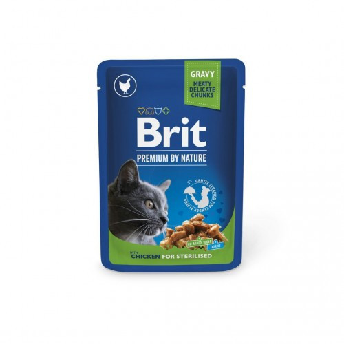 Вологий корм Brit Premium Cat Pouch для стерилізованих котів, з куркою, 100 г (*)