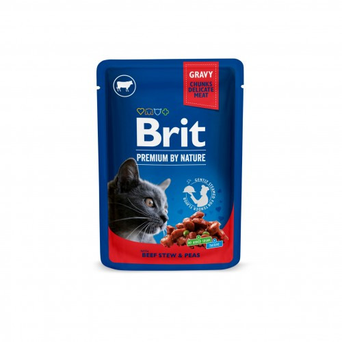 Вологий корм Brit Premium Cat Pouch для котів, з тушкованою яловичиною та горошком, 100 г (*)