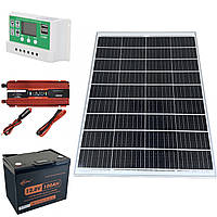 Резервне живлення 1000Вт. Комплект сонячна панель 100W + інвертор 1000/2000 + ШИМ 30A та АКБ 12V 1200Вт 100Ah