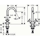 Змішувач для кухонної мийки Hansgrohe Logis 71285000, двовентильний, хром, фото 3