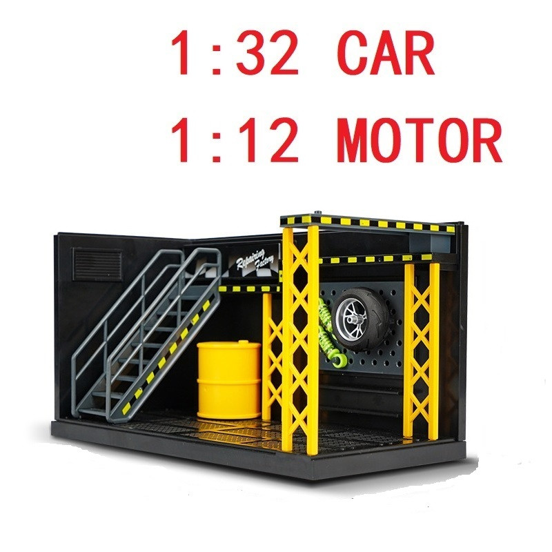 Модель СТО станції з ремонту автомобілів. Гараж для мотоцикла модельки машинки, фото 1
