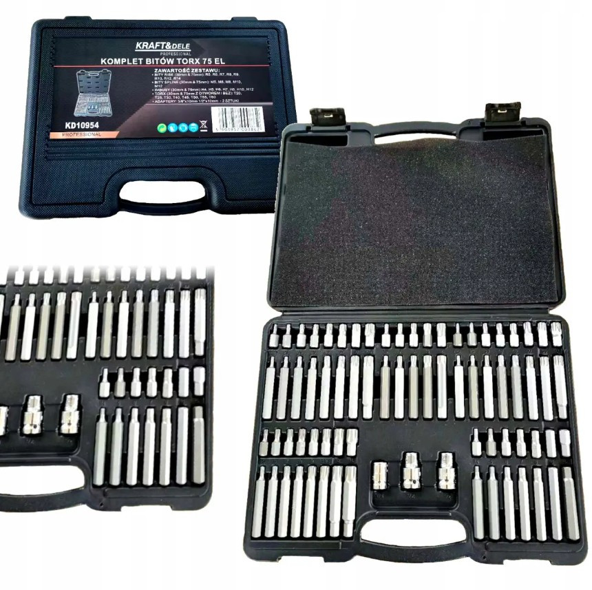 Професійний набір біт TORX Kraft&Dele KD10954, 75 шт комплект біт для дриля та інструментів у пластиковій валізі