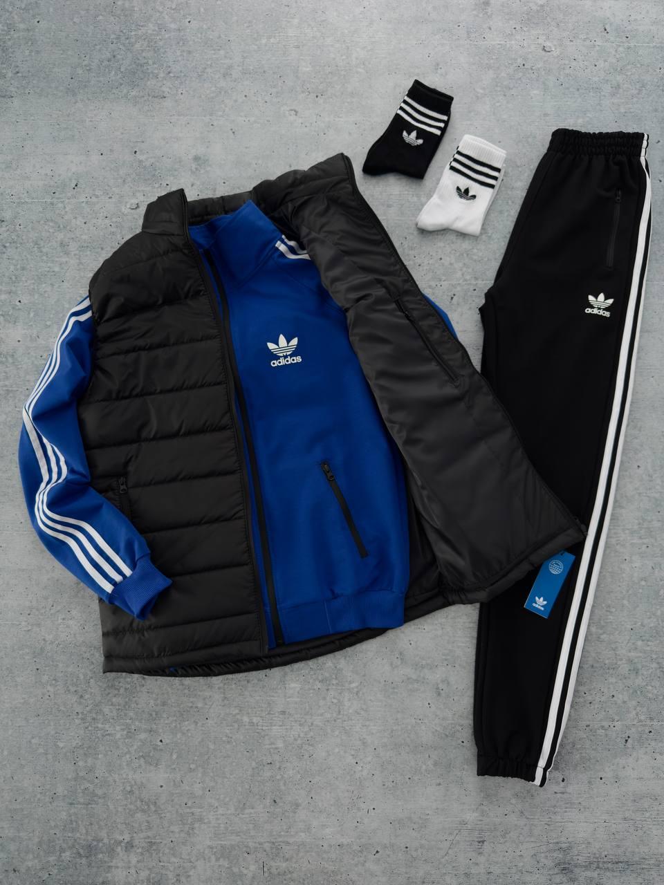 Спортивний костюм жіночий жилетка Adidas весняний осінній комплект адідас синій-чорний
