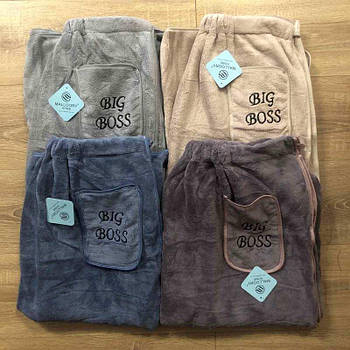 Комплект халат 80х150  + рушник 75х35 для сауни чоловічий Біг босс мікрофібра