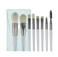 Набір макіяжних пензлів (8шт. набір) з чохлом для зберігання Зелений #2