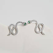 Сережки кафи срібні змії з білими та зеленими фіанітами