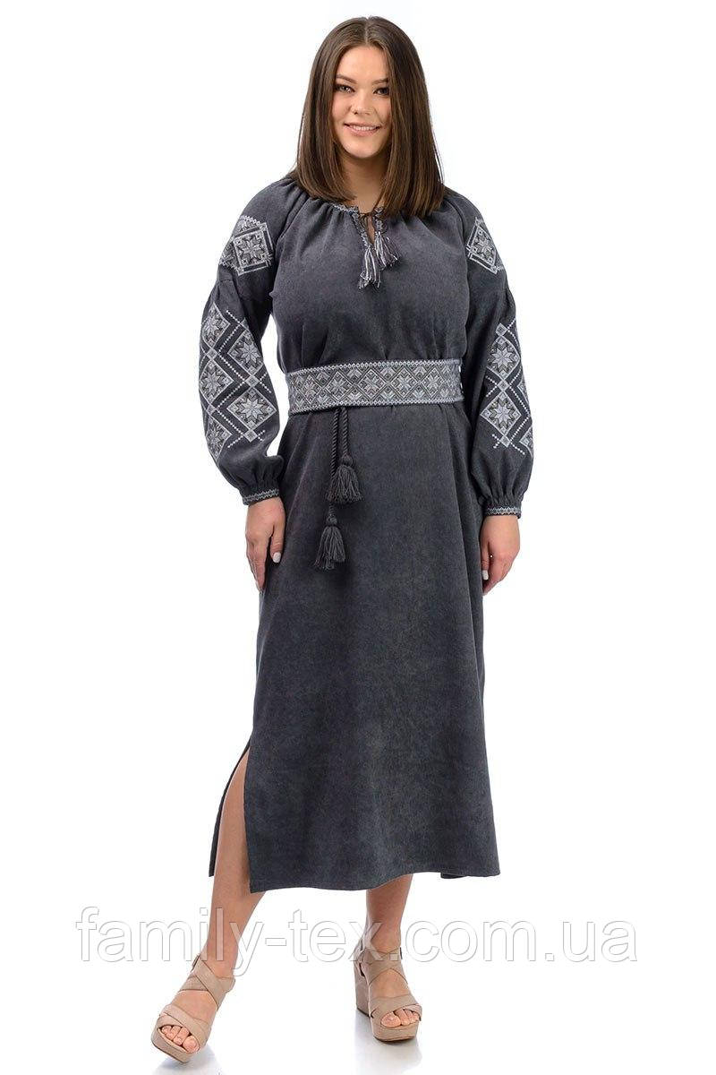 Жіноча довга вельветова сукня-вишиванка "Соломія", розміри: S, M, L, XL, 2XL, 3XL.