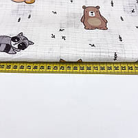 Тканина бавовняна, муслін одношаровий "Ведмедики, єноти, лисиці на бежевому", фото 3