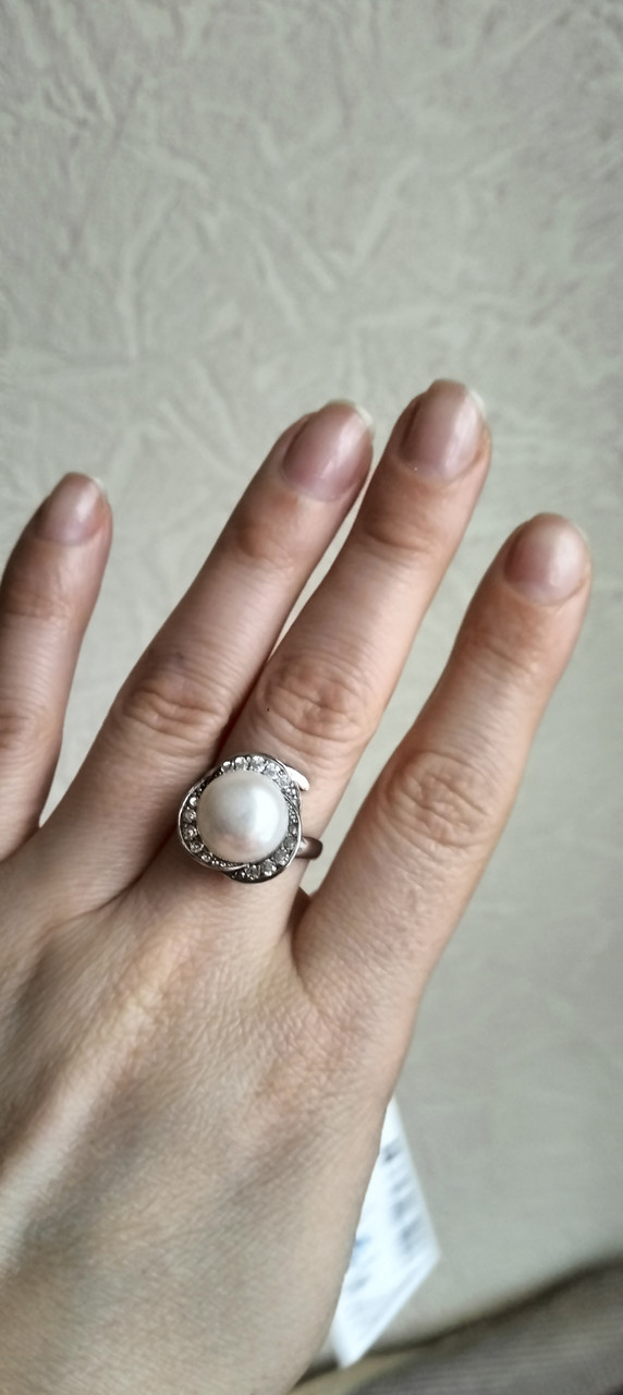 Срібна каблучка з культивованою перлиною Жизель, фото 1