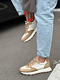Жіночі стильні кросівки, повсякденні шкіряні кросівки для дівчат, жіночі бежеві кросівки, фото 3