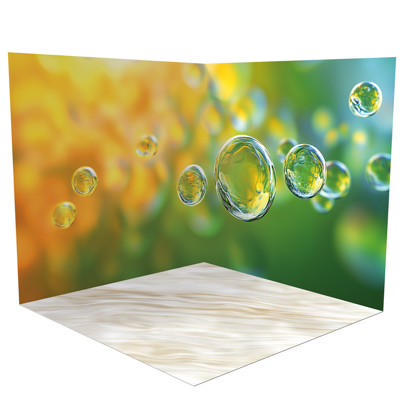 Фон вініловий 3D зелене боке з краплями, підлога золотисте дерево і кремовий мармур, 50×50 см, №58644, фото 1