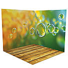 Фон вініловий 3D зелене боке з краплями, підлога золотисте дерево і кремовий мармур, 50×50 см, №58644, фото 2