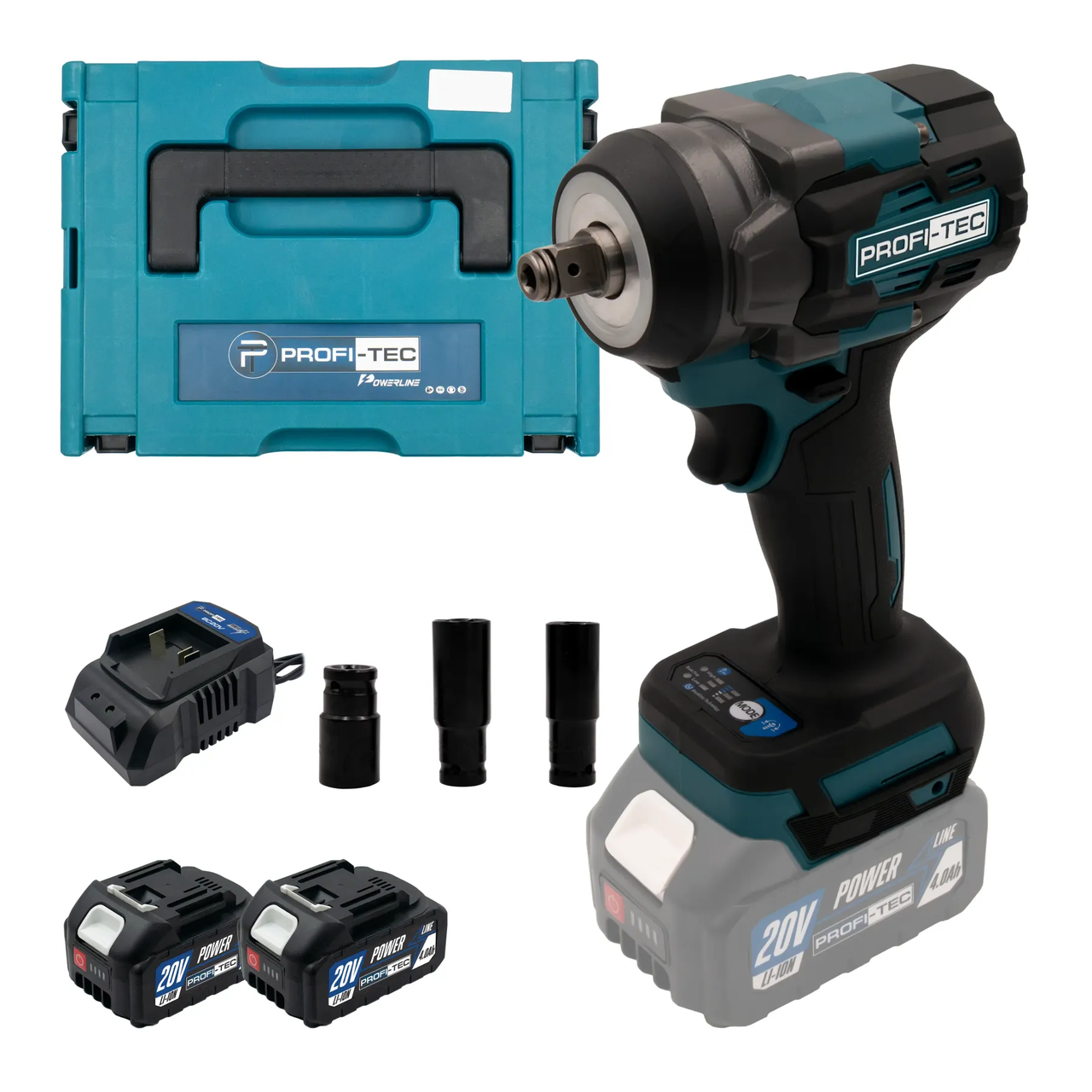 Потужний акумуляторний гайковерт PROFI-TEC PTW502 POWERLine : з АКБ 2шт-20V 4.0Ah,400 Нм (007030)