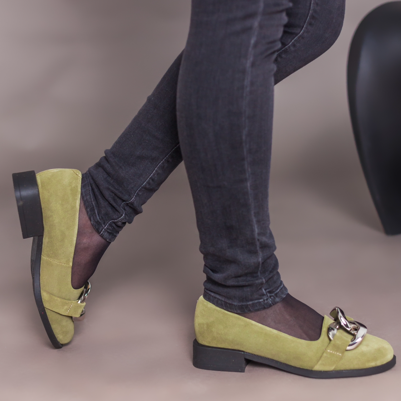 Лофери жіночі замшеві оливкового (зеленого) кольору “Style Shoes”