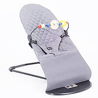 Дитячий шезлонг ( крісло-качалка) світло-сірий + ДУГА З ІГРАШКАМИ