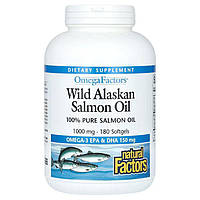 Жир дикого аляскинського лосося, 1000 мг, OmegaFactors, Wild Alaskan Salmon Oil, Natural Factors, 180 гелевих капсул