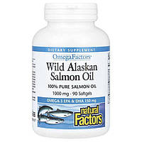 Жир дикого аляскинського лосося, 1000 мг, OmegaFactors, Wild Alaskan Salmon Oil, Natural Factors, 90 гелевих капсул