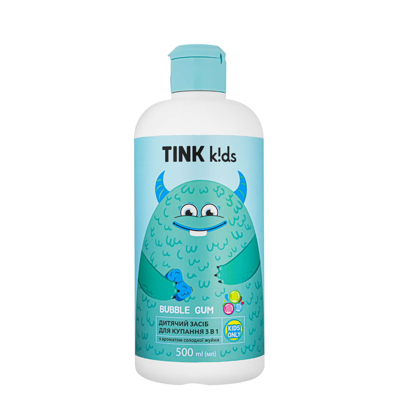 Дитячий засіб для купання від 3 років Tink kids Bubble Gum 3 в 1 без сліз 500 мл, фото 1