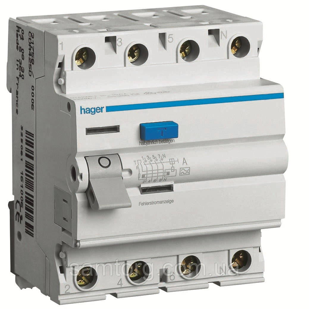 ПЗВ (діфреле) Hager CP484D 100А 300 мА 4 полюси тип А S (селективне)