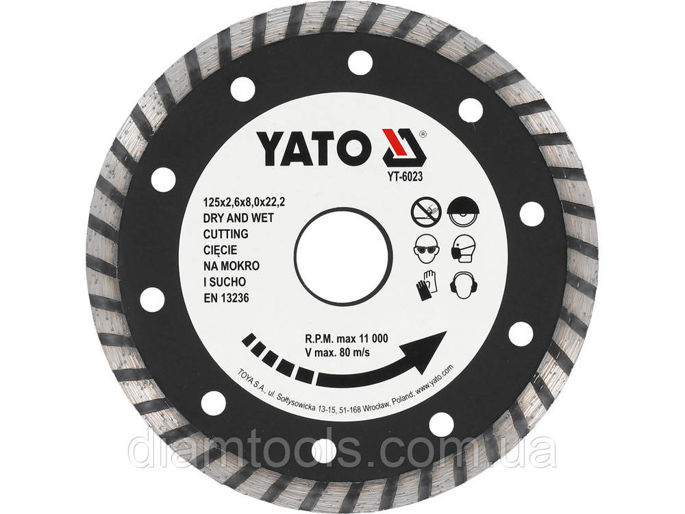 Диск алмазний по бетону Yato 125x22.2x2.6мм (YT-6023)