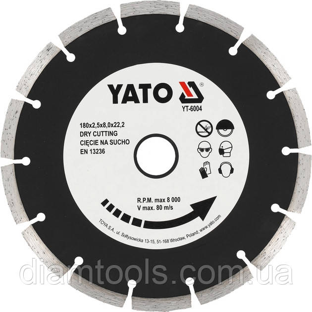 Диск алмазний по бетону Yato 180x22.2x2.5мм (YT-6004)