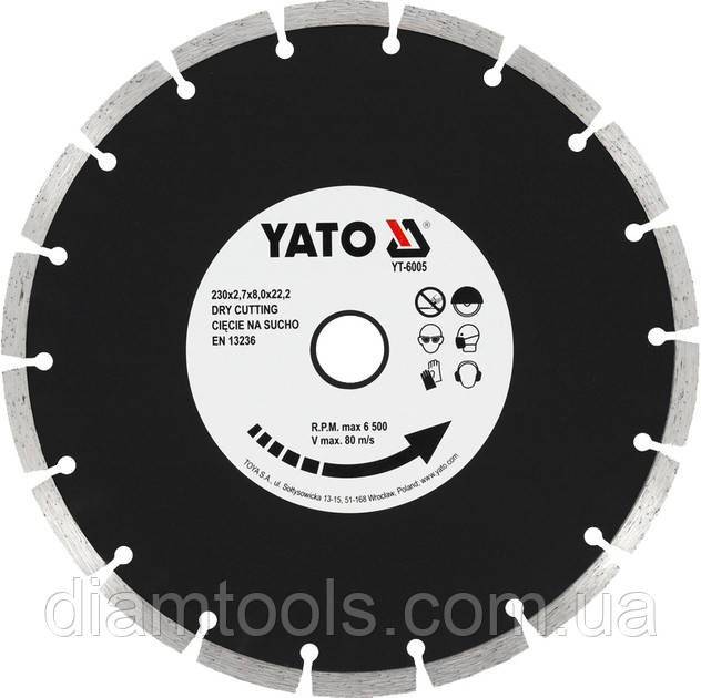 Диск алмазний по бетону Yato 230x22.2x2.7мм (YT-6005)