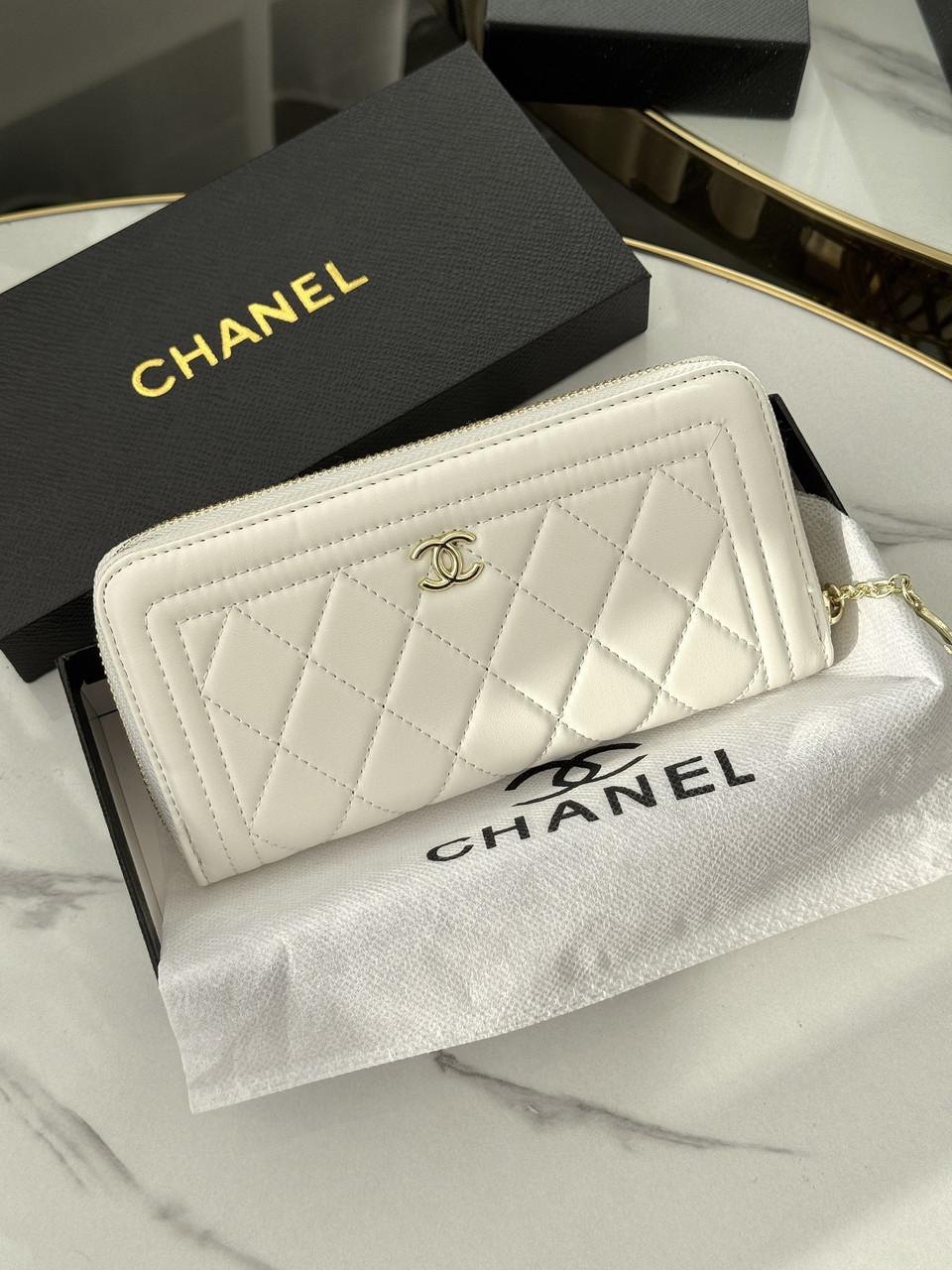 Жіночий гаманець Chanel білий із комплектацією великий Шанель, фото 1