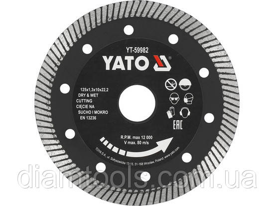 Диск алмазний по керамічній плиці Yato 125x22.2x1.3 мм (YT-59982)