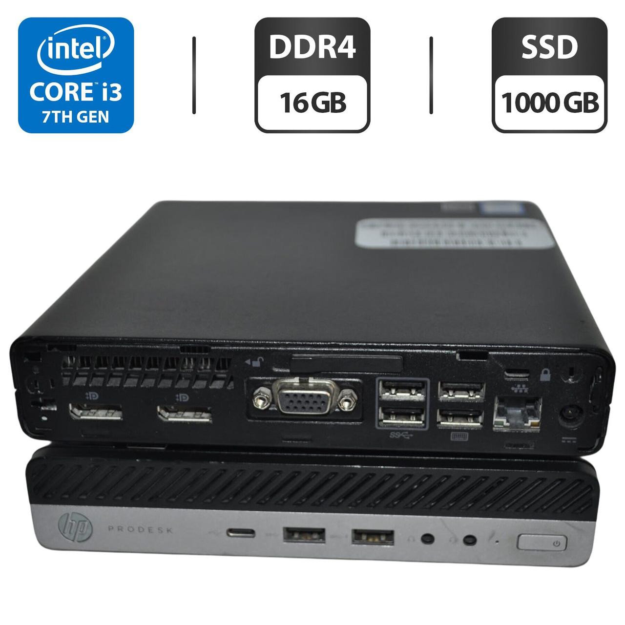 Неттоп HP ProDesk 600 G3 Mini PC USFF/ Core i3-7100T/ 16 GB RAM/ 1000 GB SSD/ HD 630