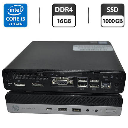 Неттоп HP ProDesk 600 G3 Mini PC USFF/ Core i3-7100T/ 16 GB RAM/ 1000 GB SSD/ HD 630, фото 1