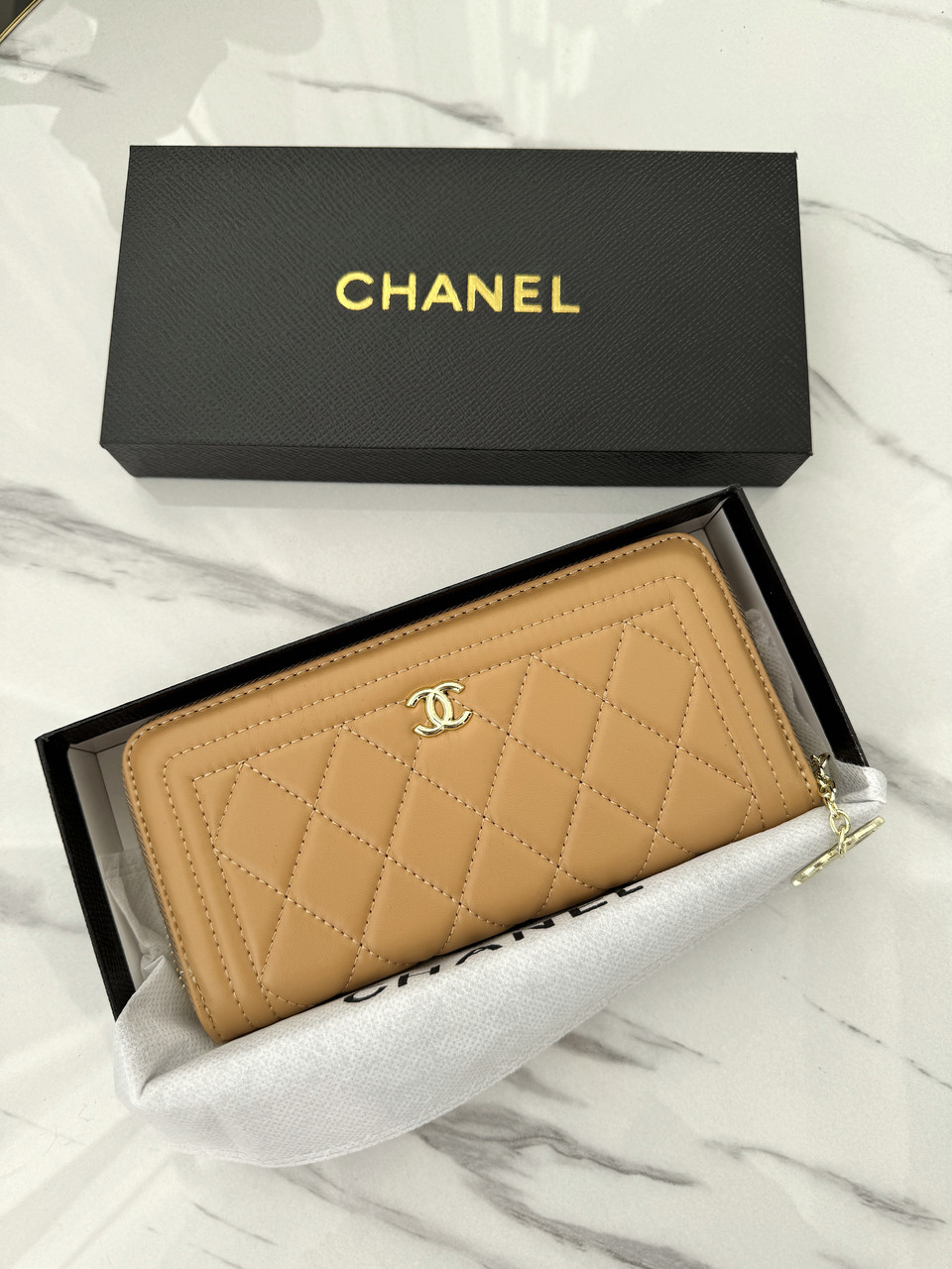 Жіночий гаманець Chanel бежевий із комплектацією великий Шанель, фото 1