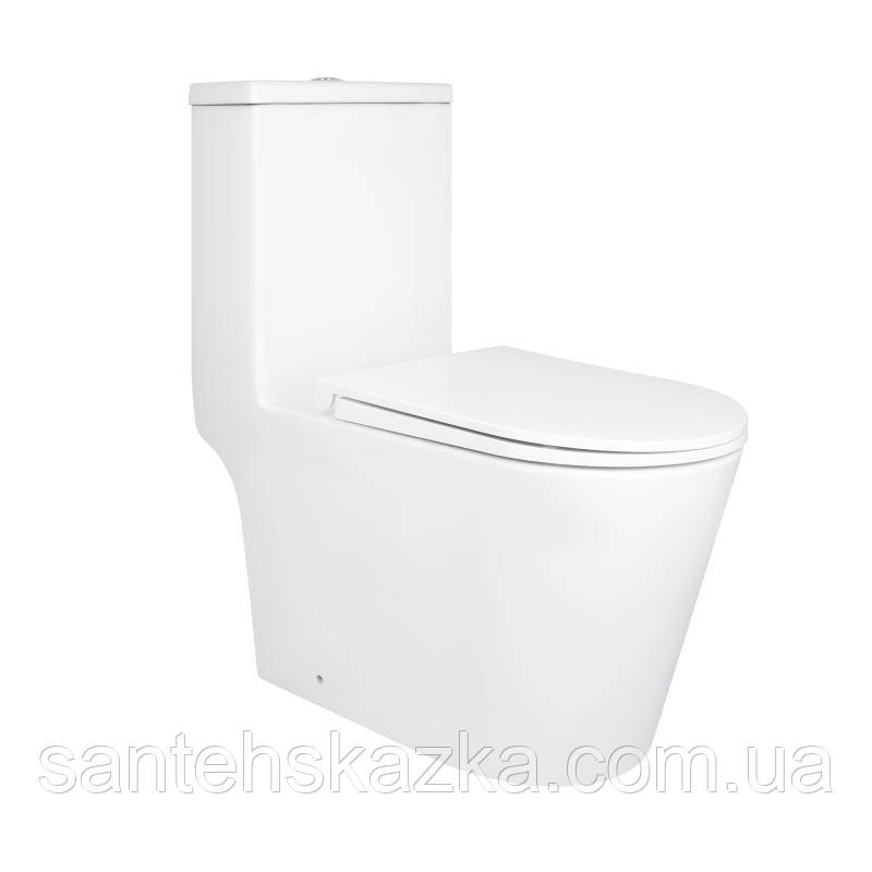 Унітаз-моноблок підлоговий Qtap Kolibri Ultra Quiet безобідковий із сидінням Soft-close WHITE QT10226380W, фото 1