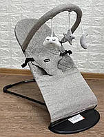 Дитячий шезлонг ( крісло-качалка) сірий МЕЛАНЖ + ДУГА З ІГРАШКАМИ