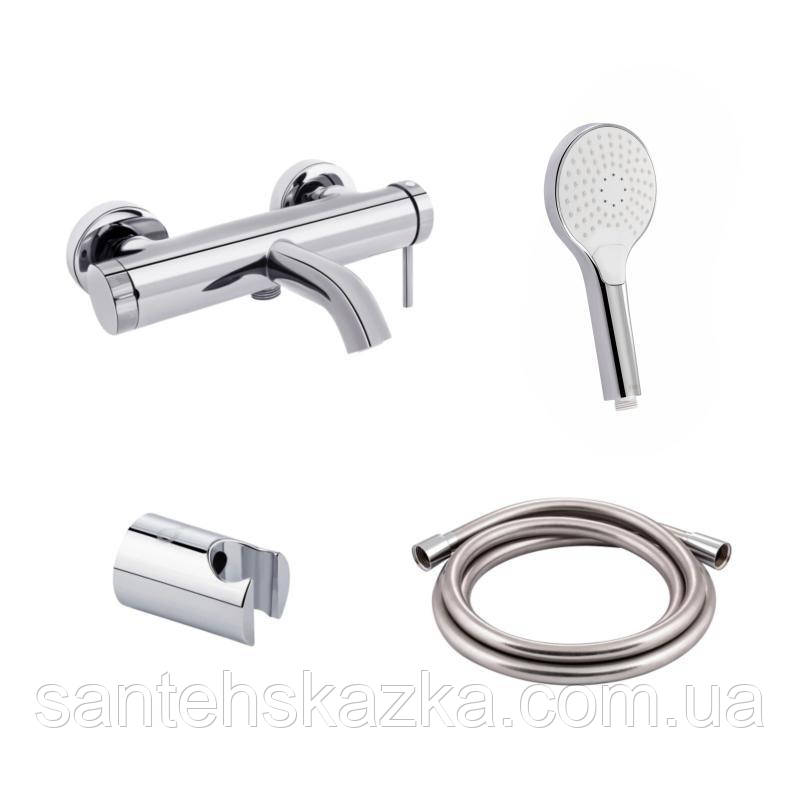 Комплект для ванної кімнати Qtap Robin Chrome: Змішувач QTROB3060102C + Тримач QTCRMA030 + Шланг, фото 1