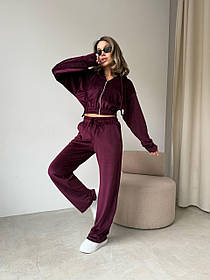 Жіночий велюровий спортивний костюм з кофтою на блискавці